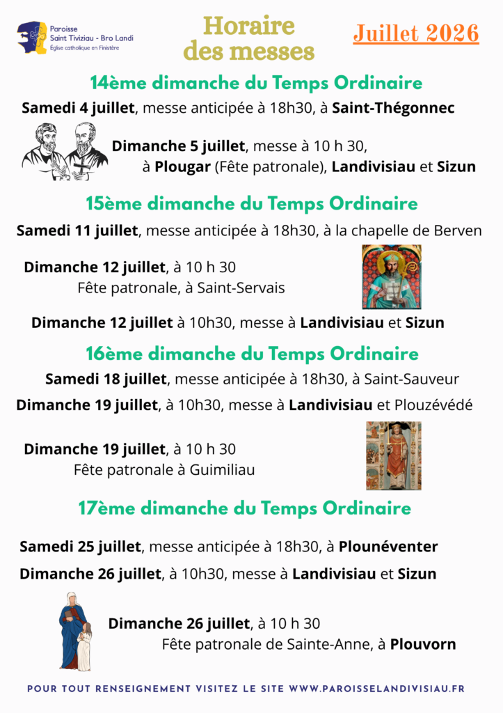 Horaires des messes du mois de Juillet