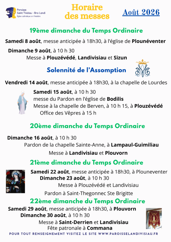 Horaires des messes du mois d’août